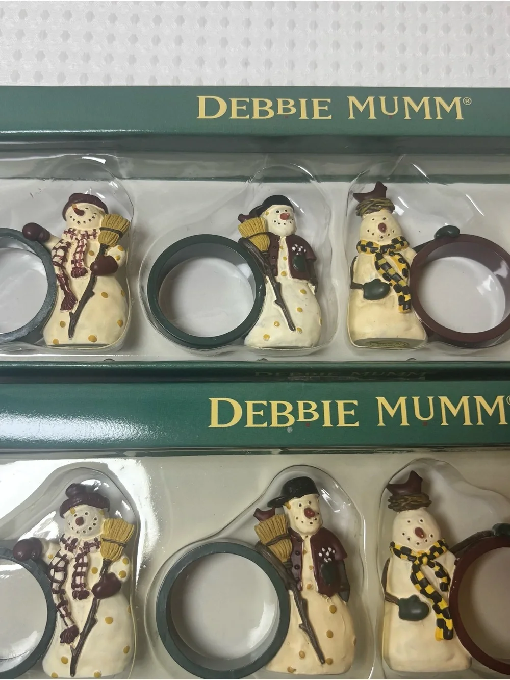VTG Debbie Mumm Snowman Napkin Rings Set of 8 Christmas Holiday Table Decor